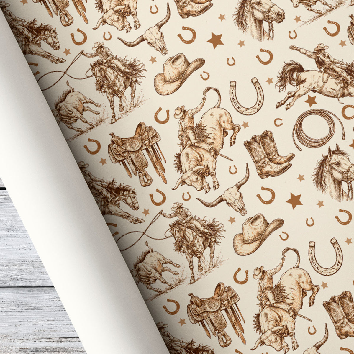 Western Cowboy Wrapping Paper, Bull Riding And Bucking Horse Wrapping Paper Rolls, Gift Wrap For Cowboys
