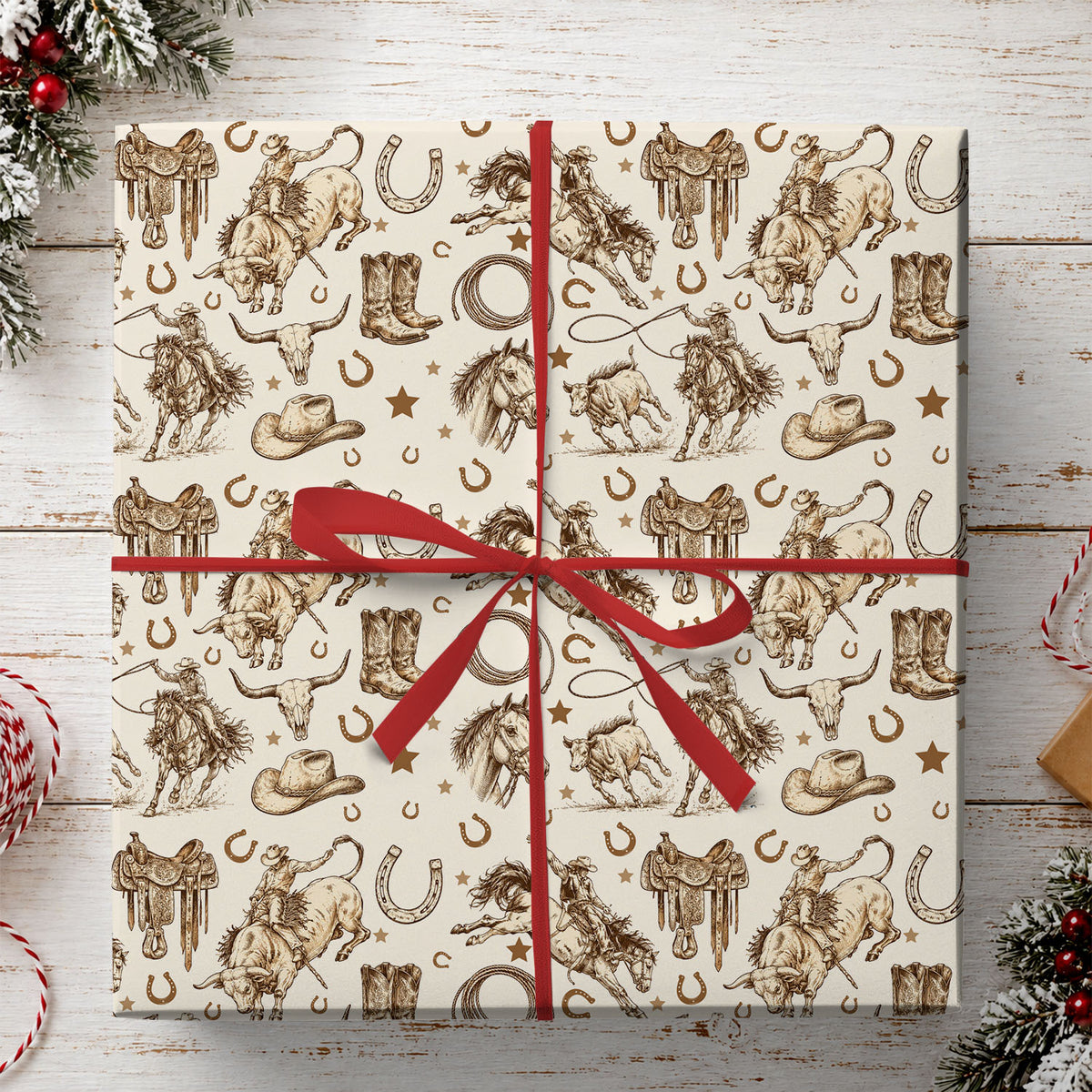 Western Cowboy Wrapping Paper, Bull Riding And Bucking Horse Wrapping Paper Rolls, Gift Wrap For Cowboys