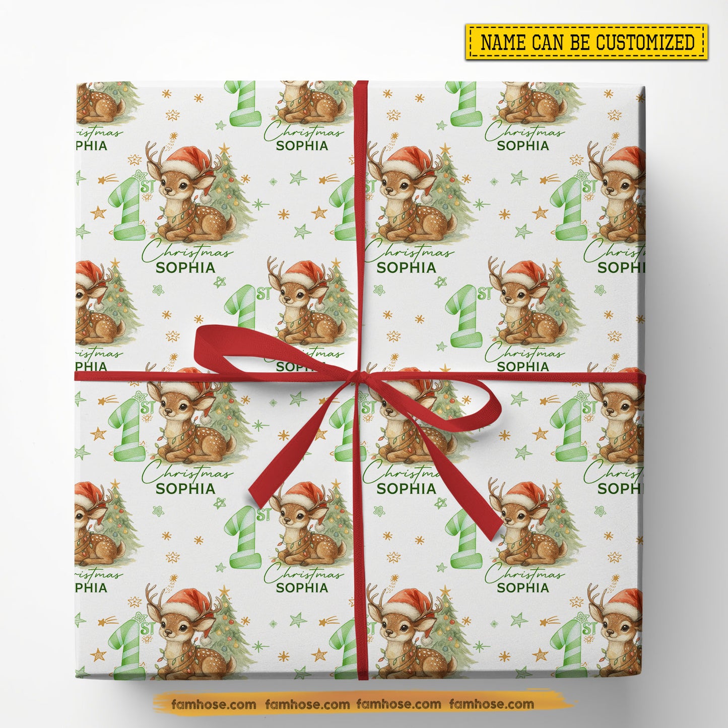 Cute Personalized First Christmas Wrapping Paper, 1st Christmas In White Background Wrapping Paper Rolls Xmas Gift