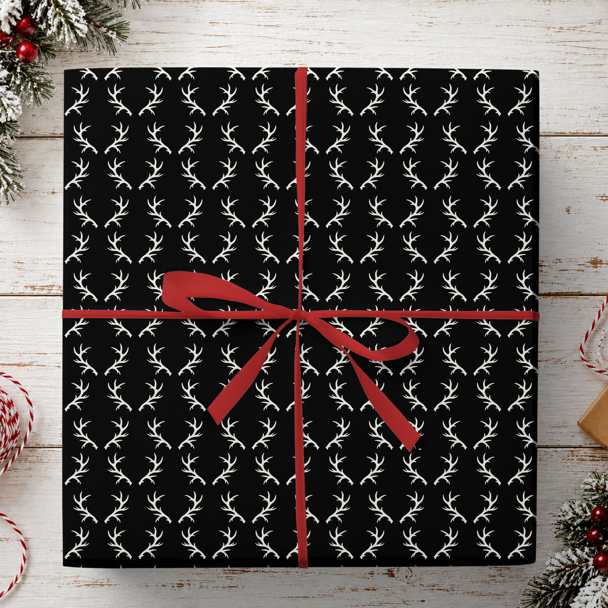 Deer Antler Wrapping Paper, Black And White Hunting Pattern Wrapping Paper Rolls, Gift Wrap For Hunting Lover