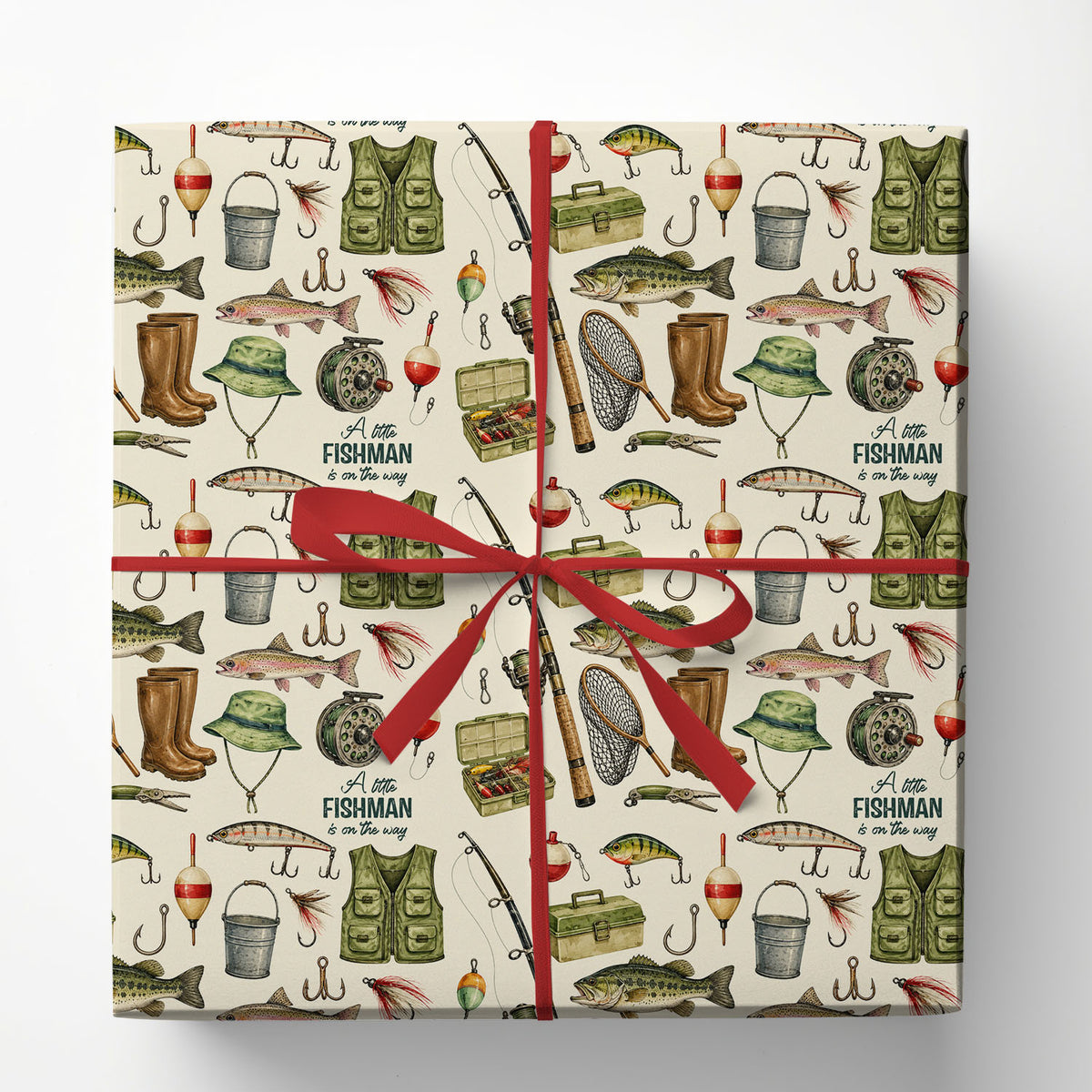 Vintage Fishing Wrapping Paper, A Little Fishman Is On The Way Wrapping Paper Rolls, Gift Wrap For Fishing Lover