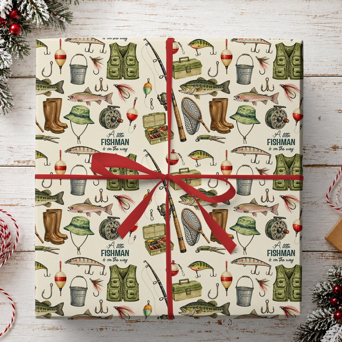 Vintage Fishing Wrapping Paper, A Little Fishman Is On The Way Wrapping Paper Rolls, Gift Wrap For Fishing Lover
