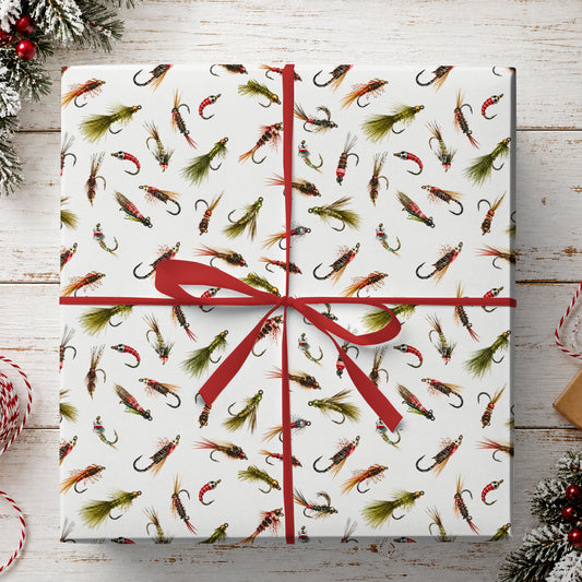 Vintage Fishing Lures Wrapping Paper, Trout Fishing Flies Wrapping Paper Rolls, Gift Wrap For Fly Fishing Lover