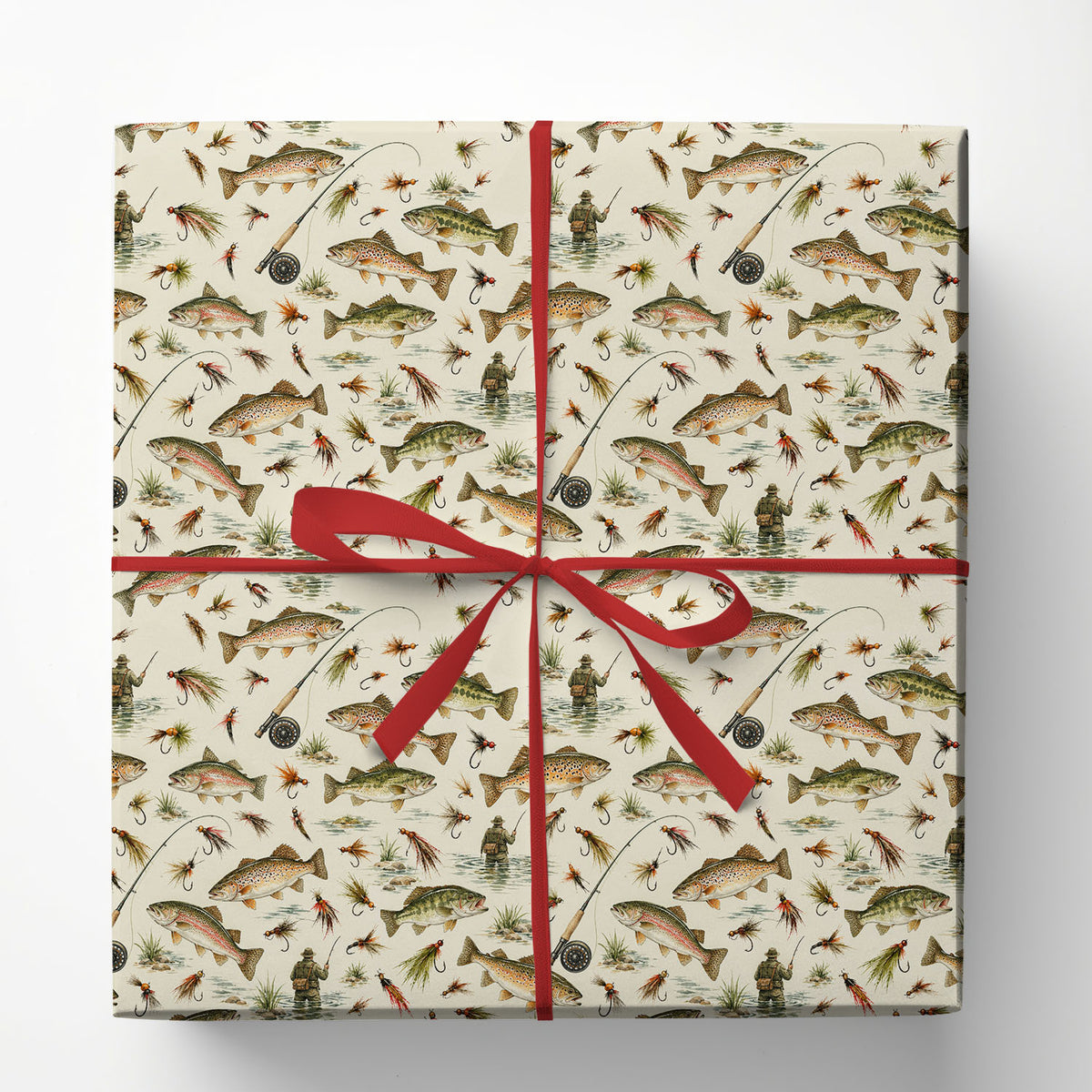 Vintage Fly Fishing Wrapping Paper, Trout Fish And Fishing Flies Pattern Wrapping Paper Rolls, Gift Wrap For Fishing Lover