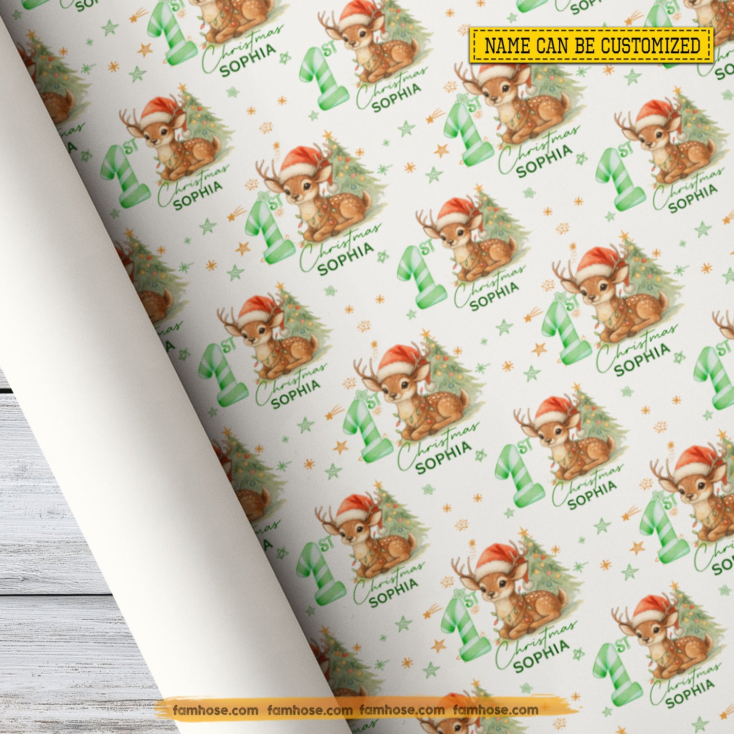 Cute Personalized First Christmas Wrapping Paper, 1st Christmas In White Background Wrapping Paper Rolls Xmas Gift