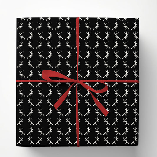 Deer Antler Wrapping Paper, Black And White Hunting Pattern Wrapping Paper Rolls, Gift Wrap For Hunting Lover