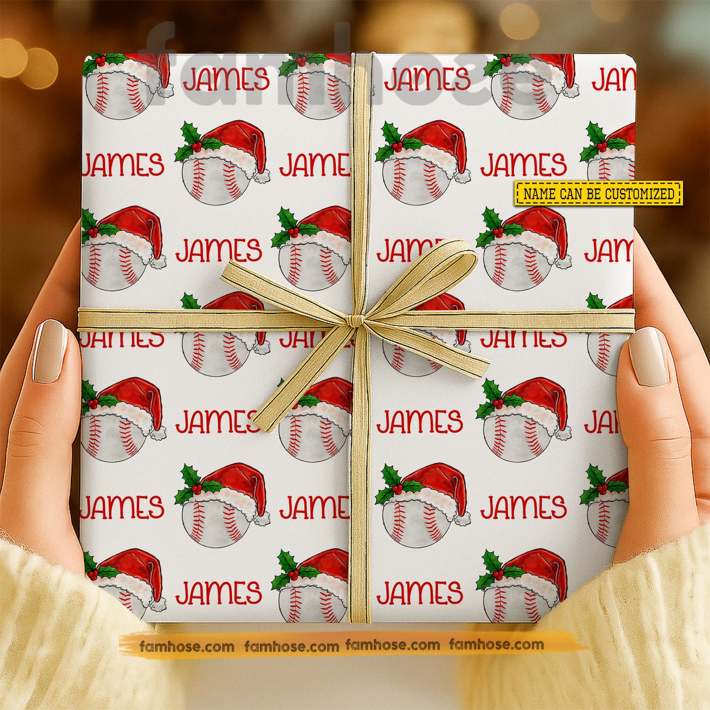 Personalized Baseball Santa Wrapping Paper,  Custom Sports Wrapping Paper, Christmas Gift Wrap For Baseball Lover