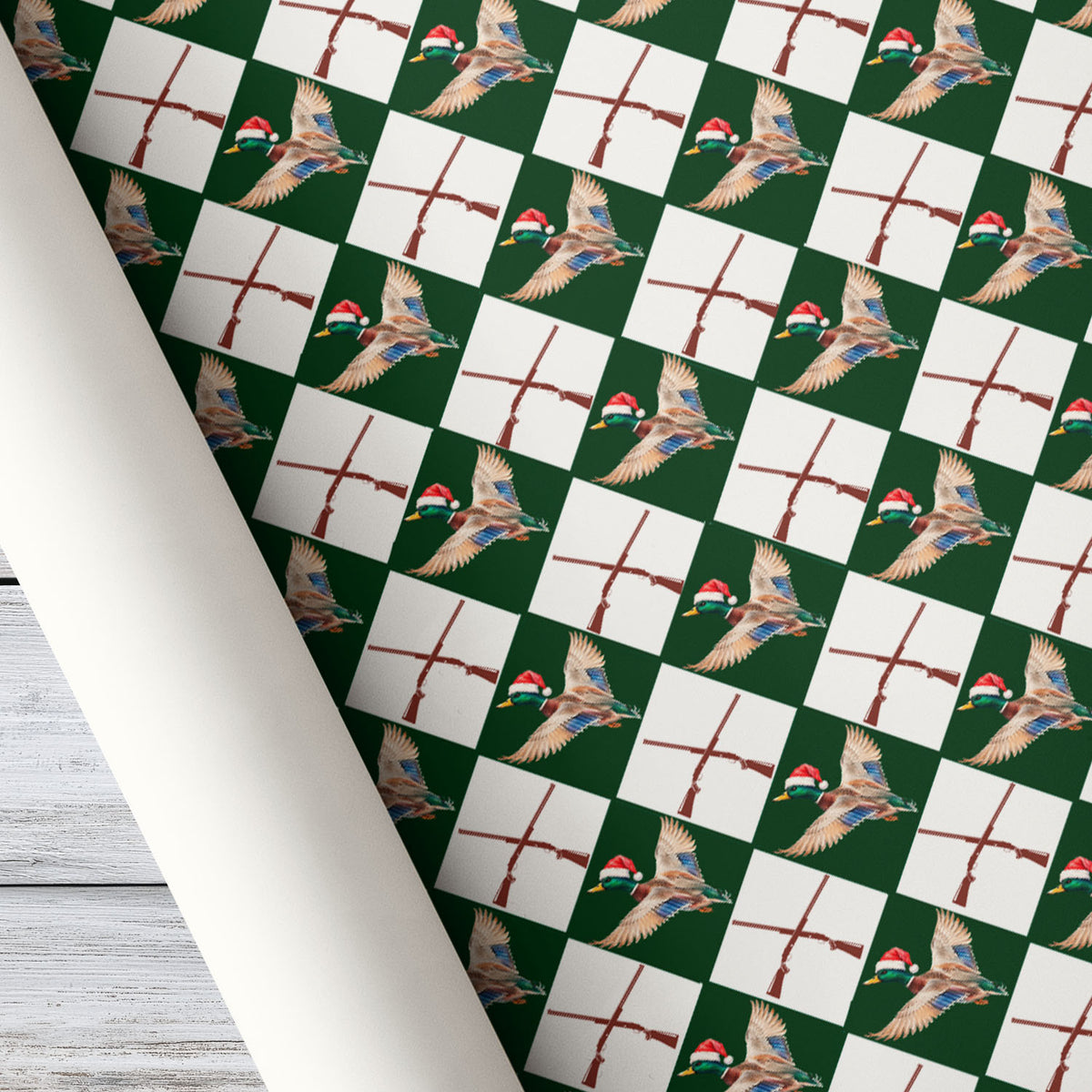 Christmas Duck Hunting Wrapping Paper, Mallard Ducks Wearing Santa Hats Wrapping Paper Rolls, Xmas Gift Wrap For Hunting Lover