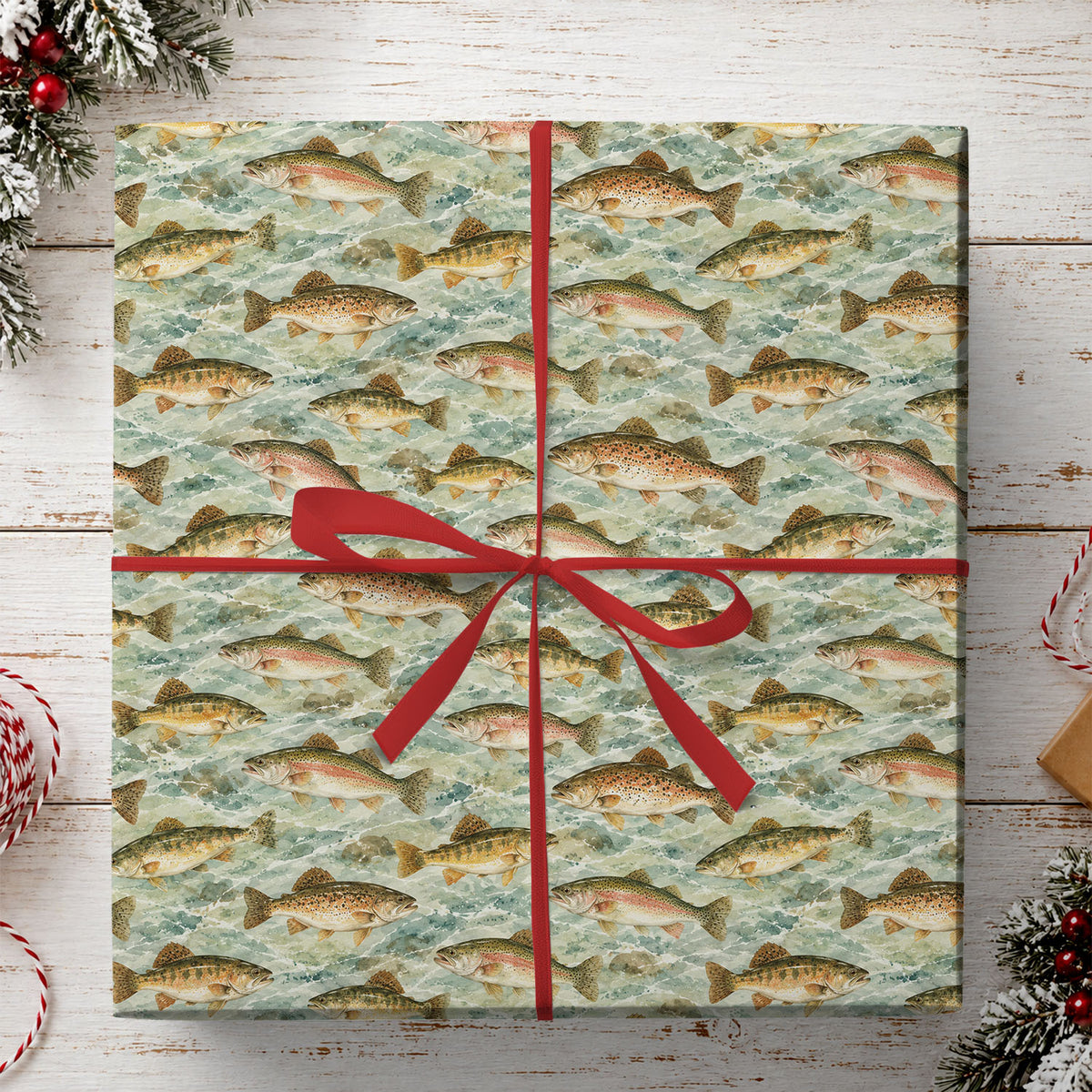 Vintage Bass Fish Wrapping Paper, Rainbow And Brown Trout Pattern Wrapping Paper Rolls, Gift Wrap For Bass Fish Lover