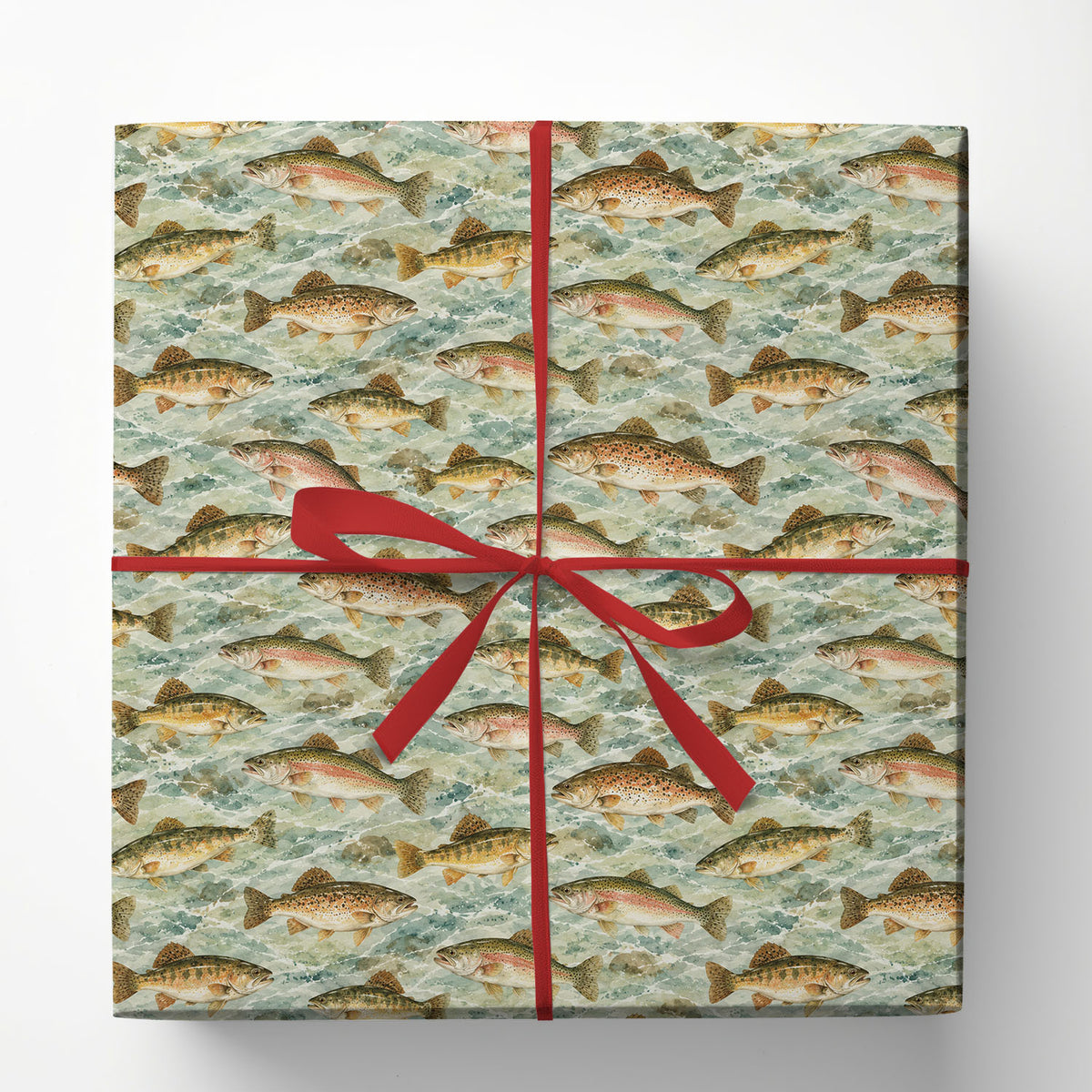 Vintage Bass Fish Wrapping Paper, Rainbow And Brown Trout Pattern Wrapping Paper Rolls, Gift Wrap For Bass Fish Lover