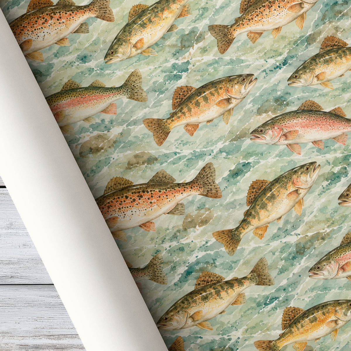 Vintage Bass Fish Wrapping Paper, Rainbow And Brown Trout Pattern Wrapping Paper Rolls, Gift Wrap For Bass Fish Lover
