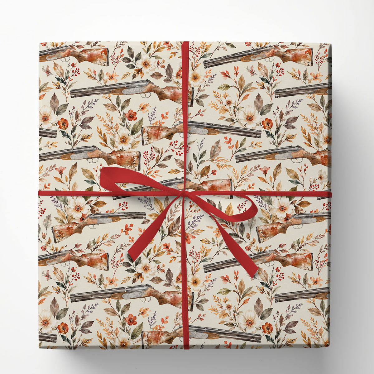 Hunting Wrapping Paper, Double Barrel Shotgun And Wildflower Pattern Wrapping Paper Rolls, Gift Wrap For Hunting Lover