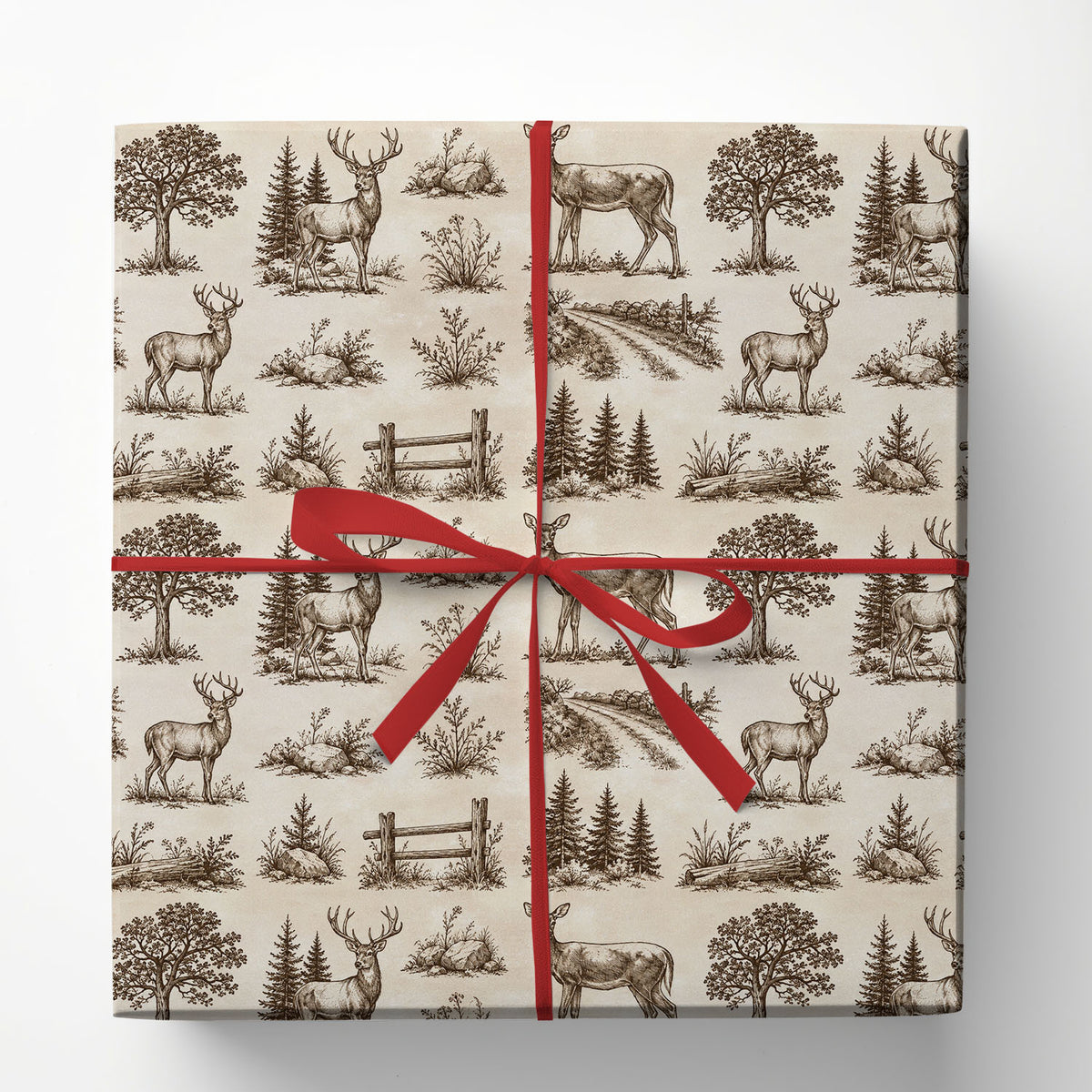 Vintage Deer Hunting Wrapping Paper, Rustic Whitetail Buck And Woodland Forest Wrapping Paper Rolls, Gift Wrap For Deer Hunting Lover