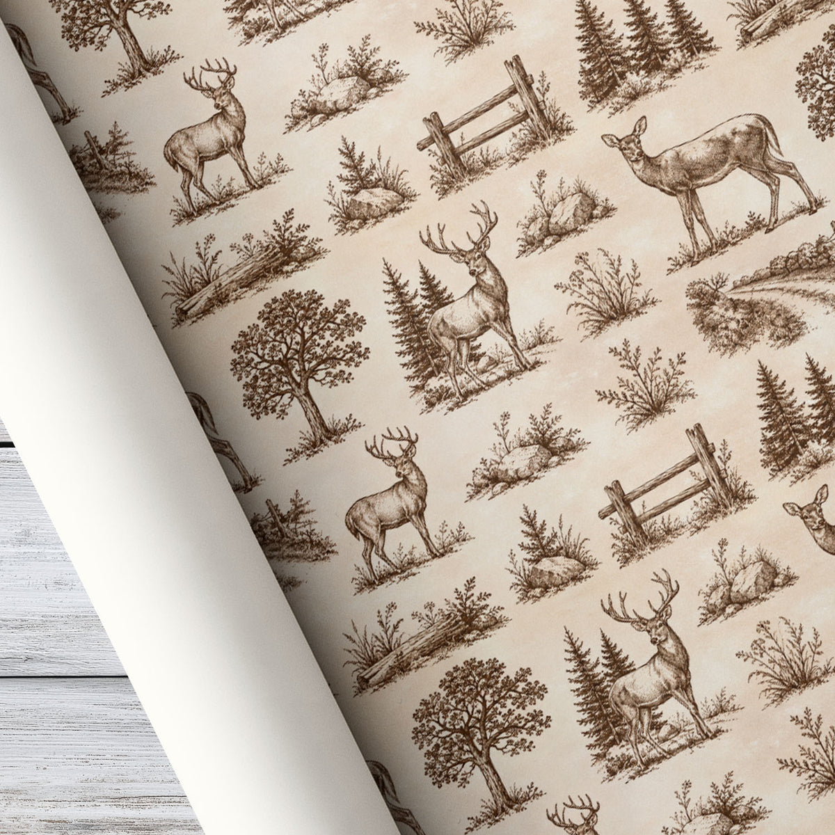 Vintage Deer Hunting Wrapping Paper, Rustic Whitetail Buck And Woodland Forest Wrapping Paper Rolls, Gift Wrap For Deer Hunting Lover