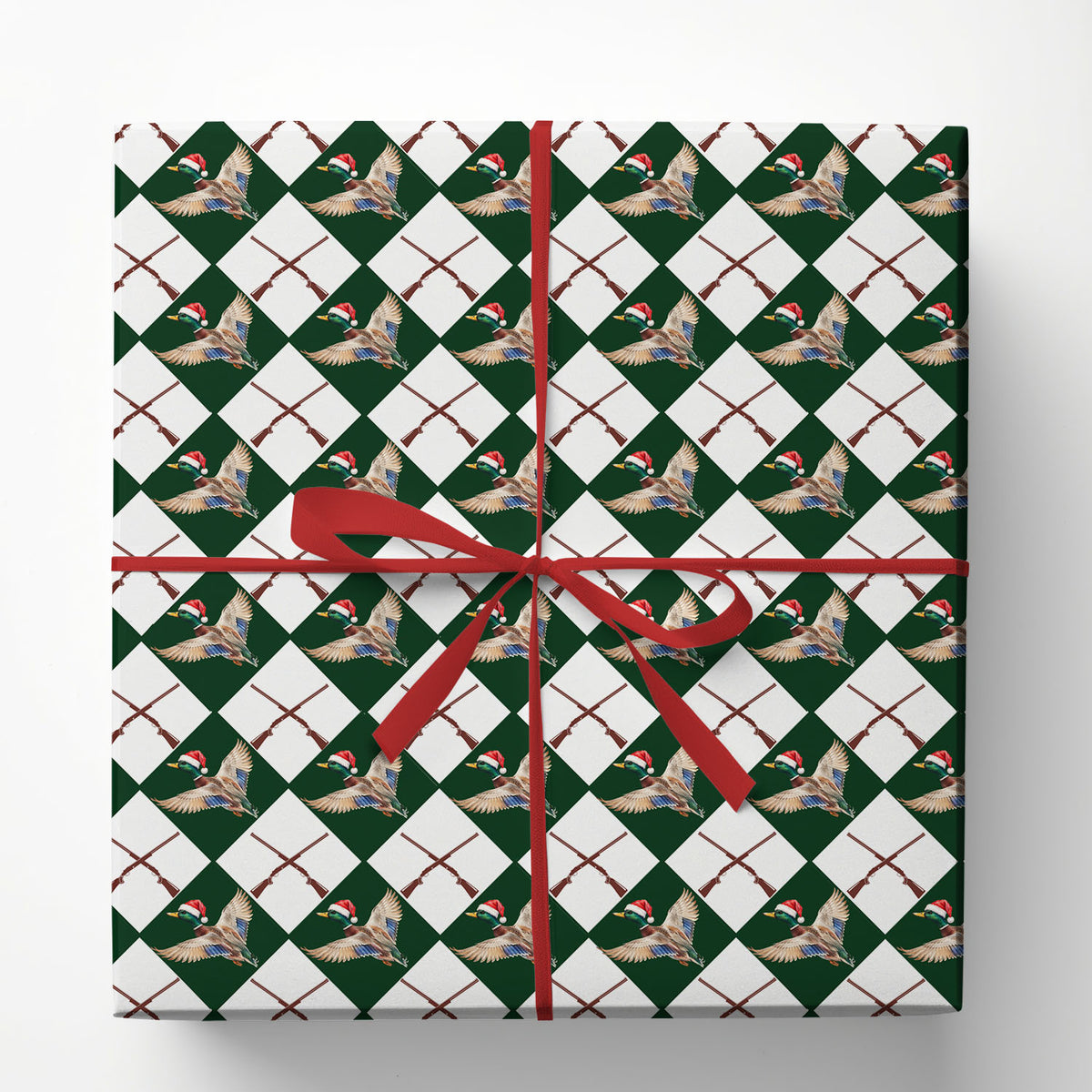 Christmas Duck Hunting Wrapping Paper, Mallard Ducks Wearing Santa Hats Wrapping Paper Rolls, Xmas Gift Wrap For Hunting Lover