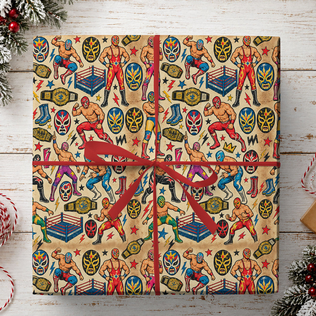 Vintage Lucha Libre Wrestling Wrapping Paper, Let's Get Ready To Rumble Wrapping Paper Rolls, Gift Wrap For Wrestling Lover