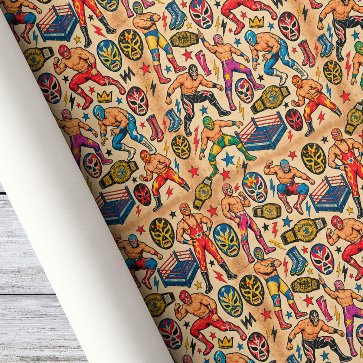 Vintage Lucha Libre Wrestling Wrapping Paper, Let's Get Ready To Rumble Wrapping Paper Rolls, Gift Wrap For Wrestling Lover
