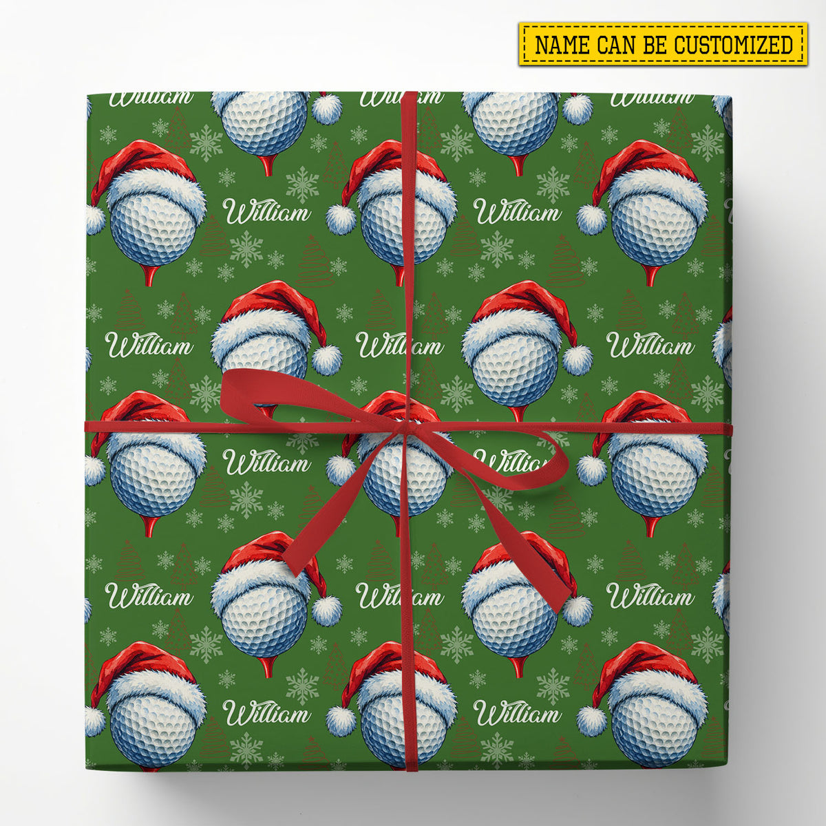 Personalized Christmas Golf Wrapping Paper, Golf Balls With Santa Hats And Snowflakes Wrapping Paper Rolls, Xmas Gift Wrap For Golf Lover