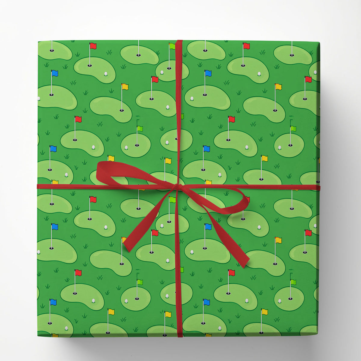 Golf Wrapping Paper, Green Golf Course Pattern With Colorful Flags Wrapping Paper Rolls, Gift Wrap For Golf Lover
