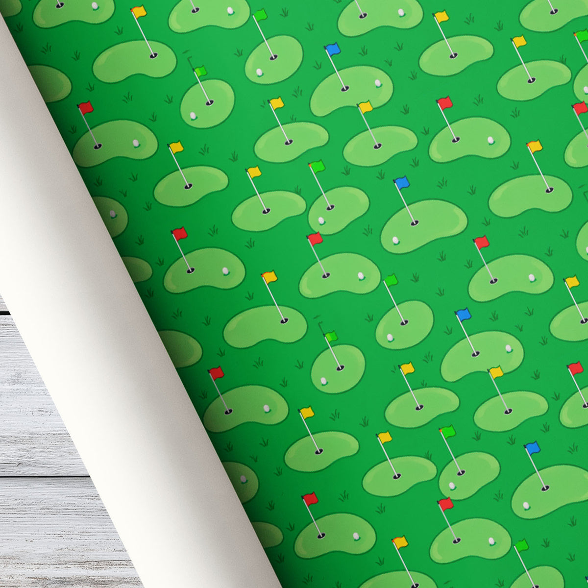 Golf Wrapping Paper, Green Golf Course Pattern With Colorful Flags Wrapping Paper Rolls, Gift Wrap For Golf Lover