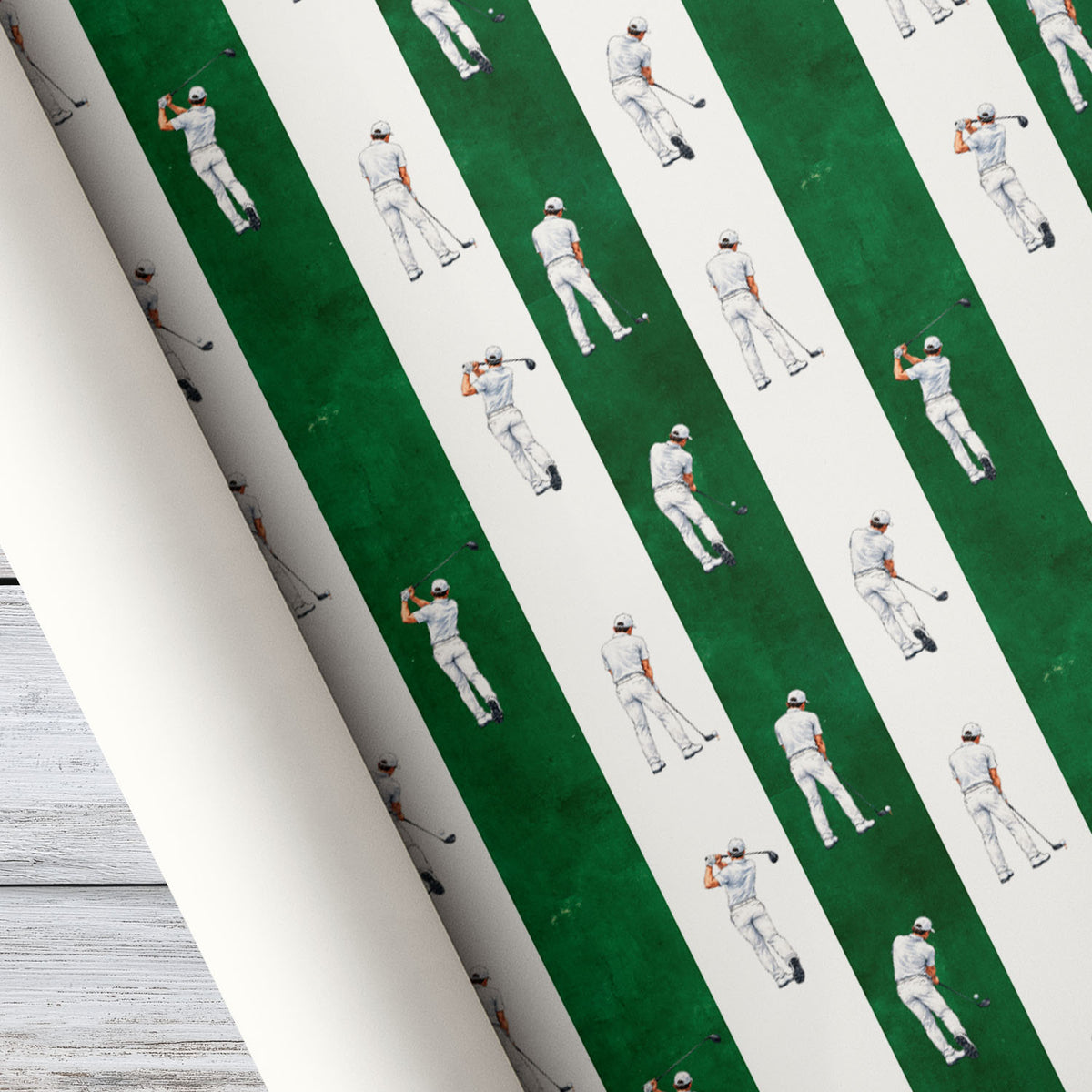 Golf Wrapping Paper, Golfers And Green Striped Pattern Wrapping Paper Rolls, Gift Wrap For Golf Lover