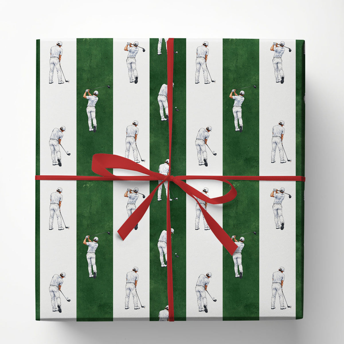 Golf Wrapping Paper, Golfers And Green Striped Pattern Wrapping Paper Rolls, Gift Wrap For Golf Lover