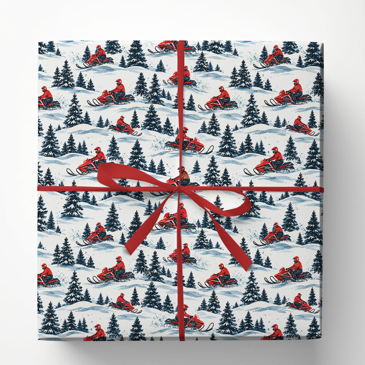 Christmas Snowmobile Wrapping Paper, Red Snowmobile Winter Forest Wrapping Paper Rolls, Xmas Gift Wrap For Snowmobile Lover