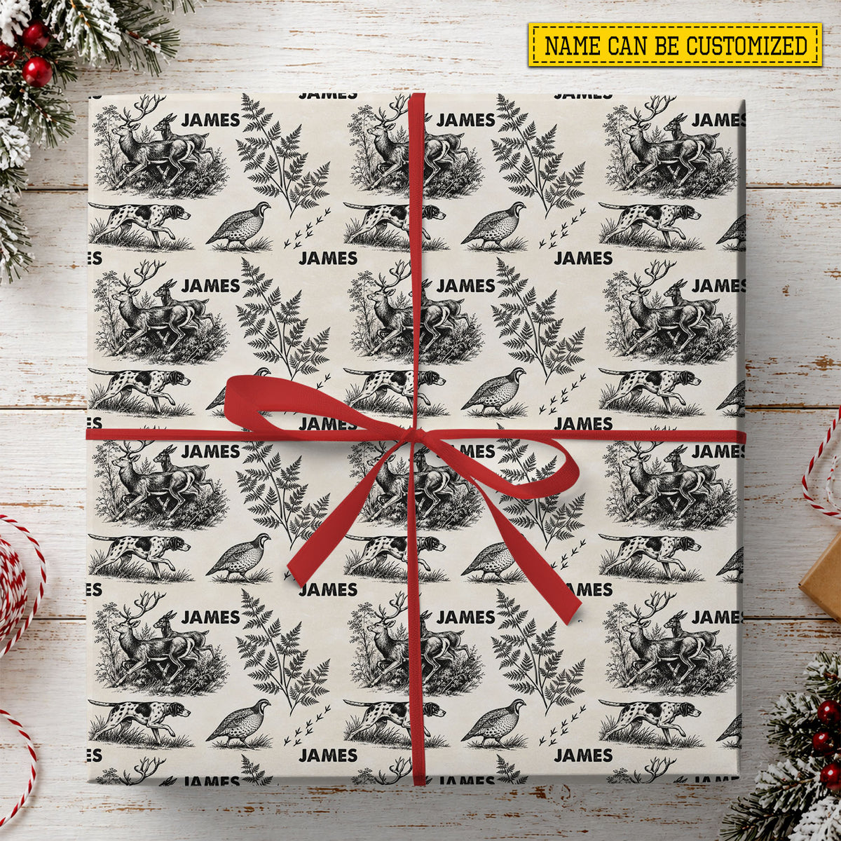Personalized Christmas Hunting Wrapping Paper, Vintage Wildlife Hunting Wrapping Paper Rolls, Xmas Gift For Hunters