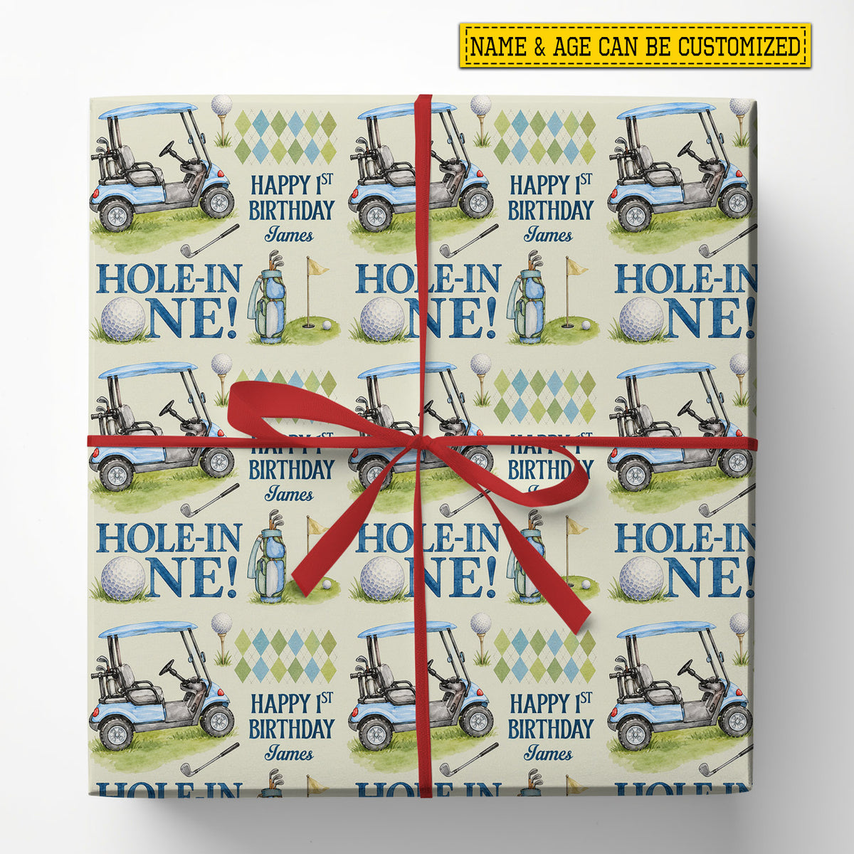 Personalized Christmas Golf Wrapping Paper, Hole in One Golf Cart Wrapping Paper Rolls, Xmas Gift Wrap For Golf Lover