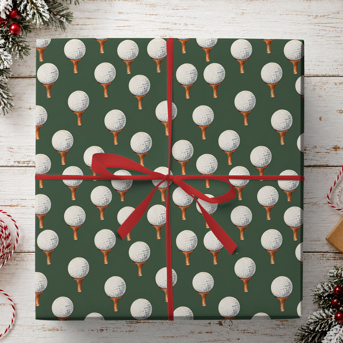 Golf Christmas Wrapping Paper, Dark Green Golf Pattern Wrapping Paper Rolls, Xmas Gift Wrap For Golf Lover