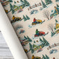 Vintage Christmas Snowmobile Wrapping Paper, Snowmobiling Winter Wonderland Wrapping Paper Rolls, Xmas Gift Wrap For Snowmobiling Lover