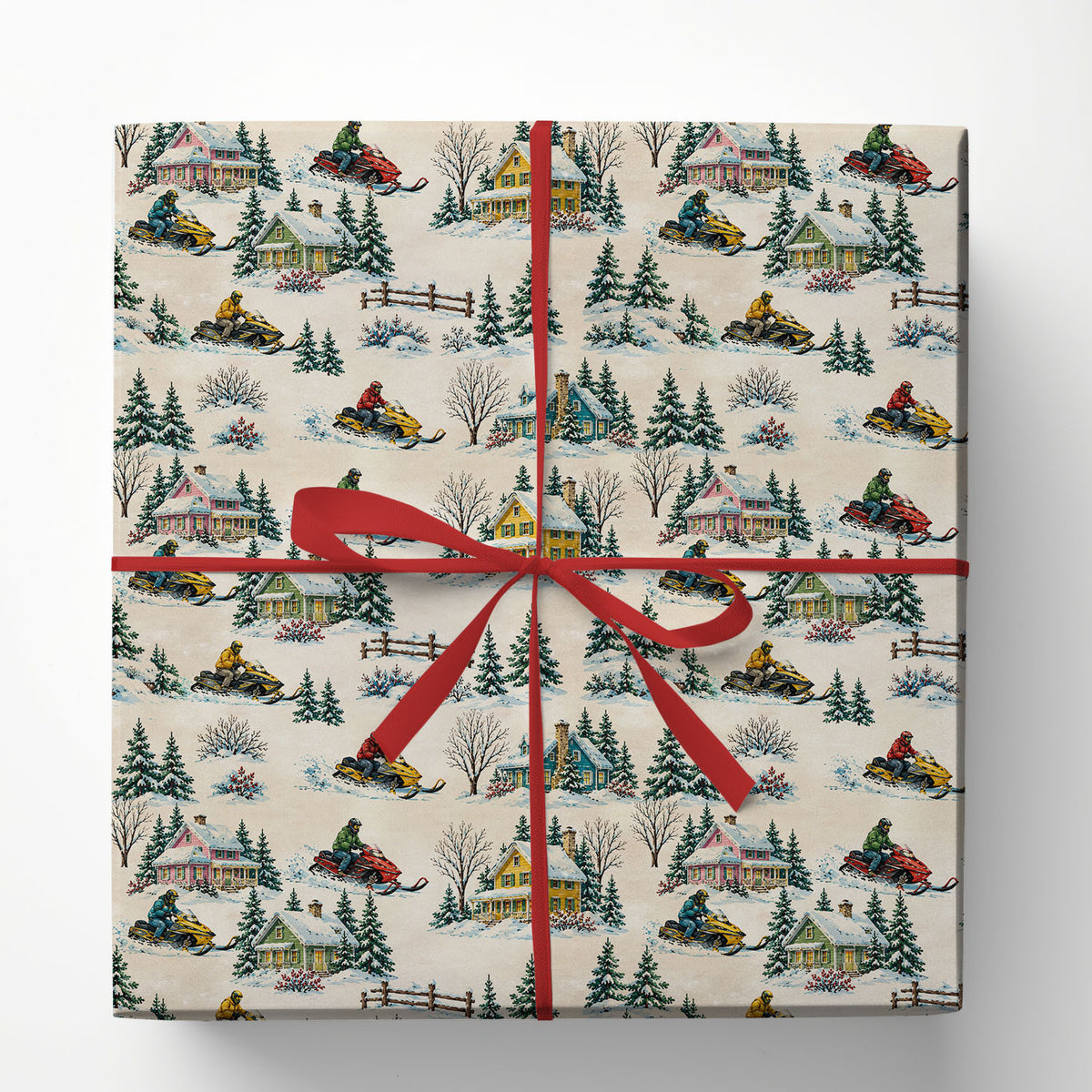 Vintage Christmas Snowmobile Wrapping Paper, Snowmobiling Winter Wonderland Wrapping Paper Rolls, Xmas Gift Wrap For Snowmobiling Lover