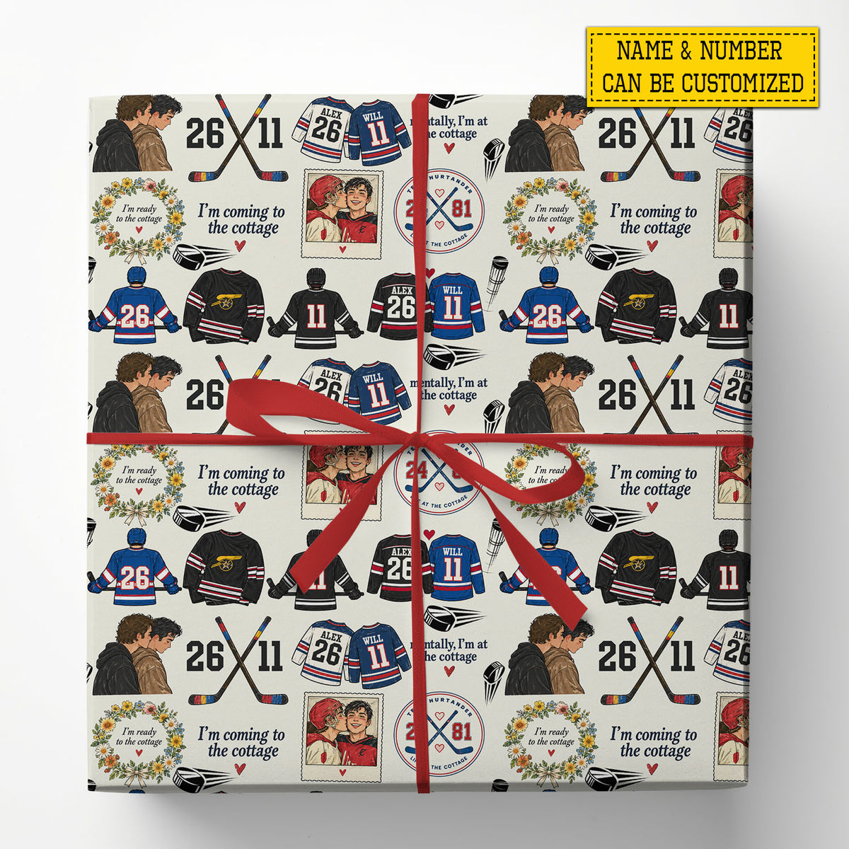 Personalized Gay Hockey Couple Wrapping Paper, Heated Rivalry Inspired Wrapping Paper Rolls, Gift Wrap For LGBT Rights, Hockey Lover