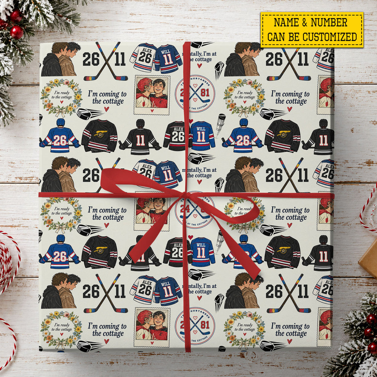 Personalized Gay Hockey Couple Wrapping Paper, Heated Rivalry Inspired Wrapping Paper Rolls, Gift Wrap For LGBT Rights, Hockey Lover
