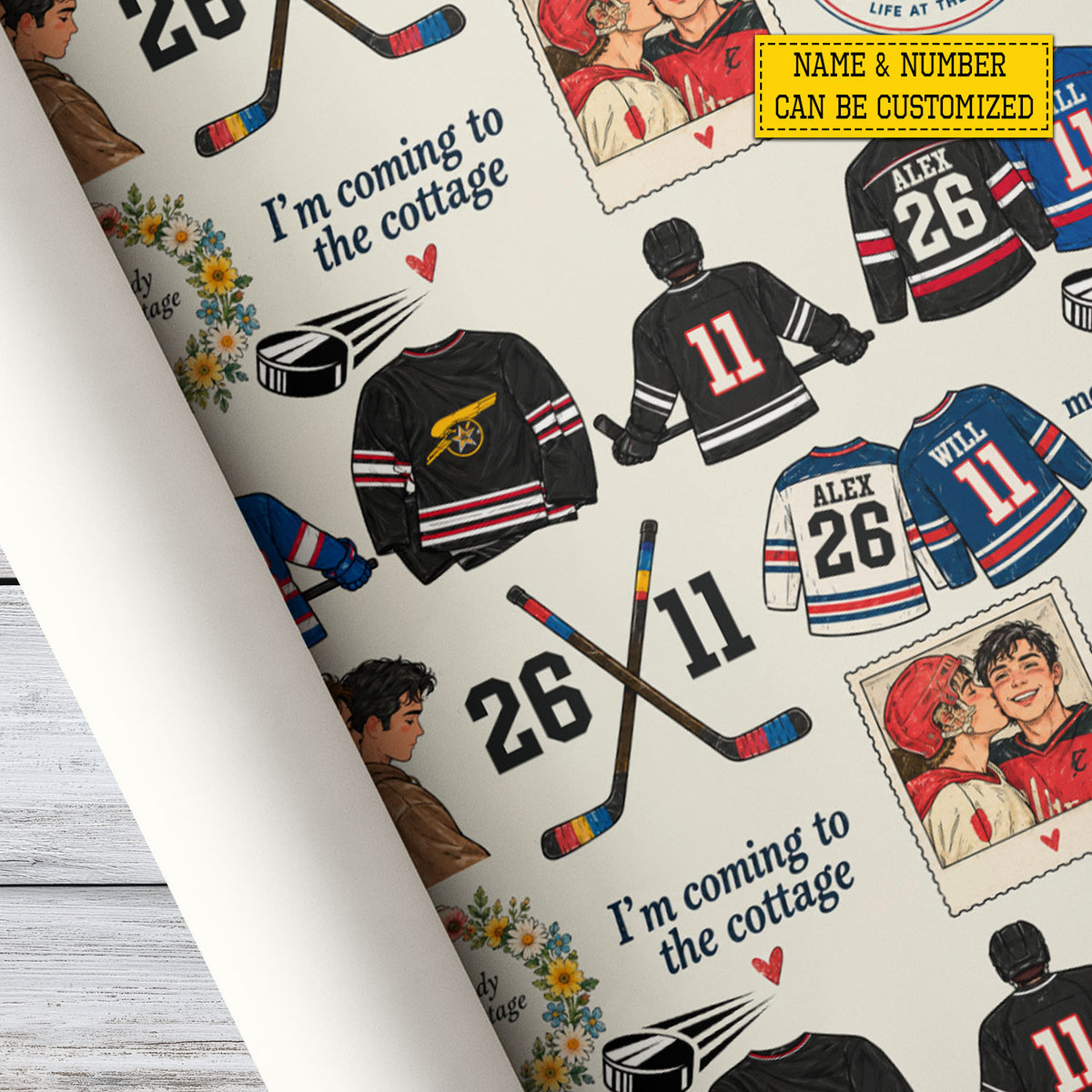 Personalized Gay Hockey Couple Wrapping Paper, Heated Rivalry Inspired Wrapping Paper Rolls, Gift Wrap For LGBT Rights, Hockey Lover