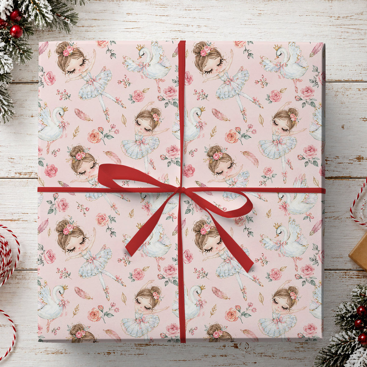 Ballerina Christmas Wrapping Paper, Cute Ballet Girl And Swan Wrapping Paper Rolls, Xmas Gift Wrap For Ballet Lover