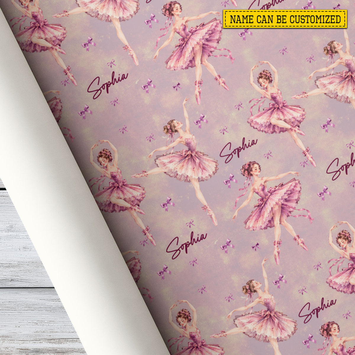 Vintage Personalized Ballerina Wrapping Paper, Purple Ballet Wrapping Paper Rolls, Gift Wrap For Birthdays, Ballet Lover