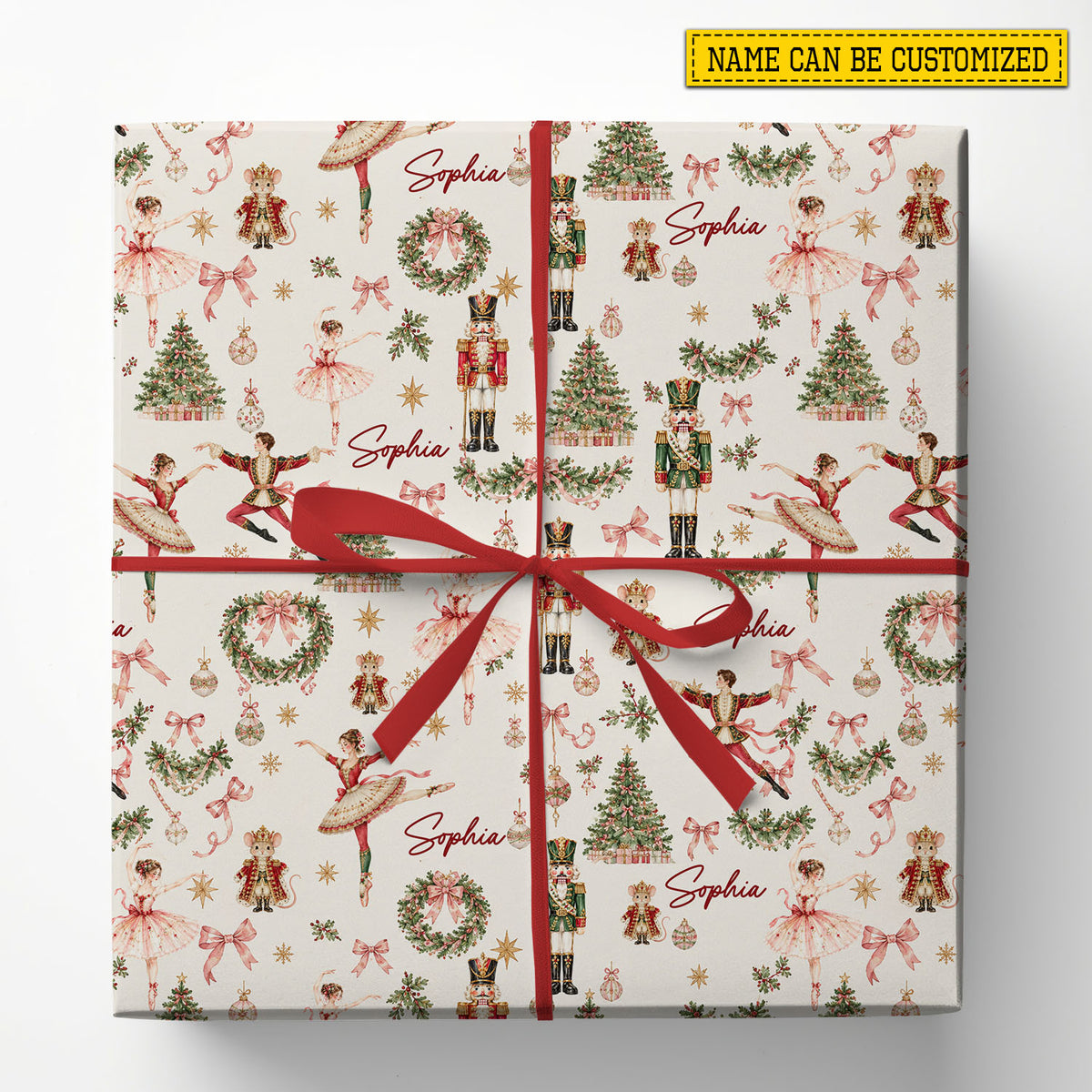 Personalized Christmas Nutcracker Wrapping Paper, Pink Ballerina Ballet Wrapping Paper Rolls, Xmas Gift Wrap For Ballet Lover