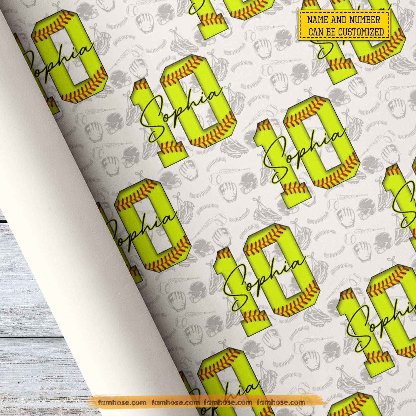 Personalized Softball Wrapping Paper, Custom Sports In White Background Wrapping Paper Rolls, Gift Wrap For Softball Lover