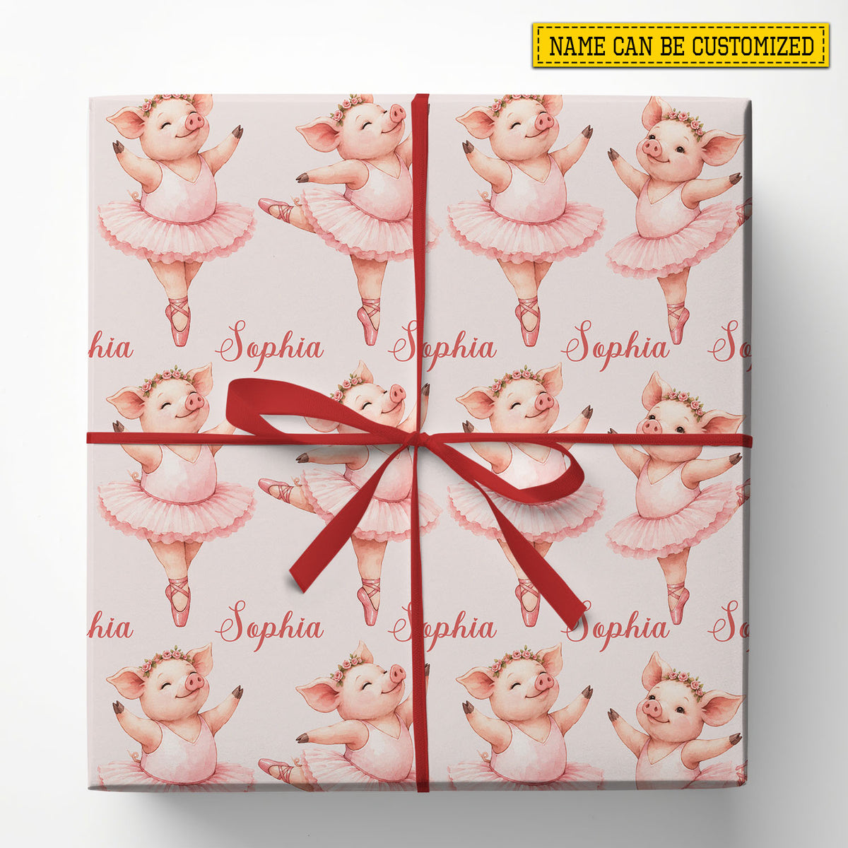 Cute Personalized Ballerina Pig Wrapping Paper, Pink Pig Ballet Pattern Wrapping Paper Rolls, Gift Wrap For Ballet Lover