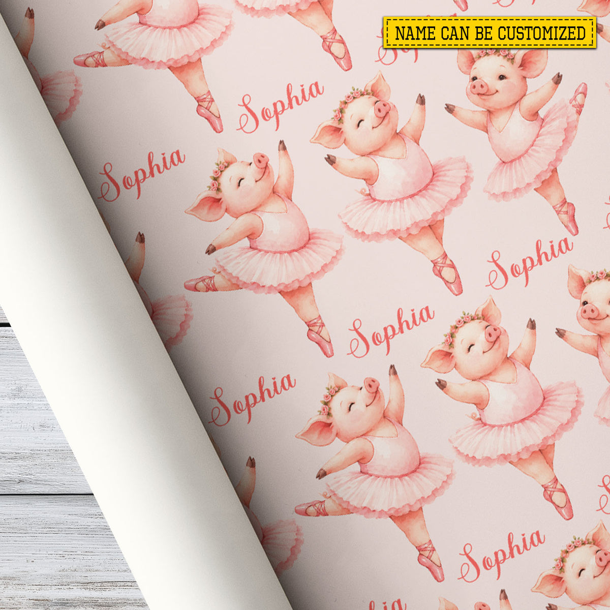 Cute Personalized Ballerina Pig Wrapping Paper, Pink Pig Ballet Pattern Wrapping Paper Rolls, Gift Wrap For Ballet Lover