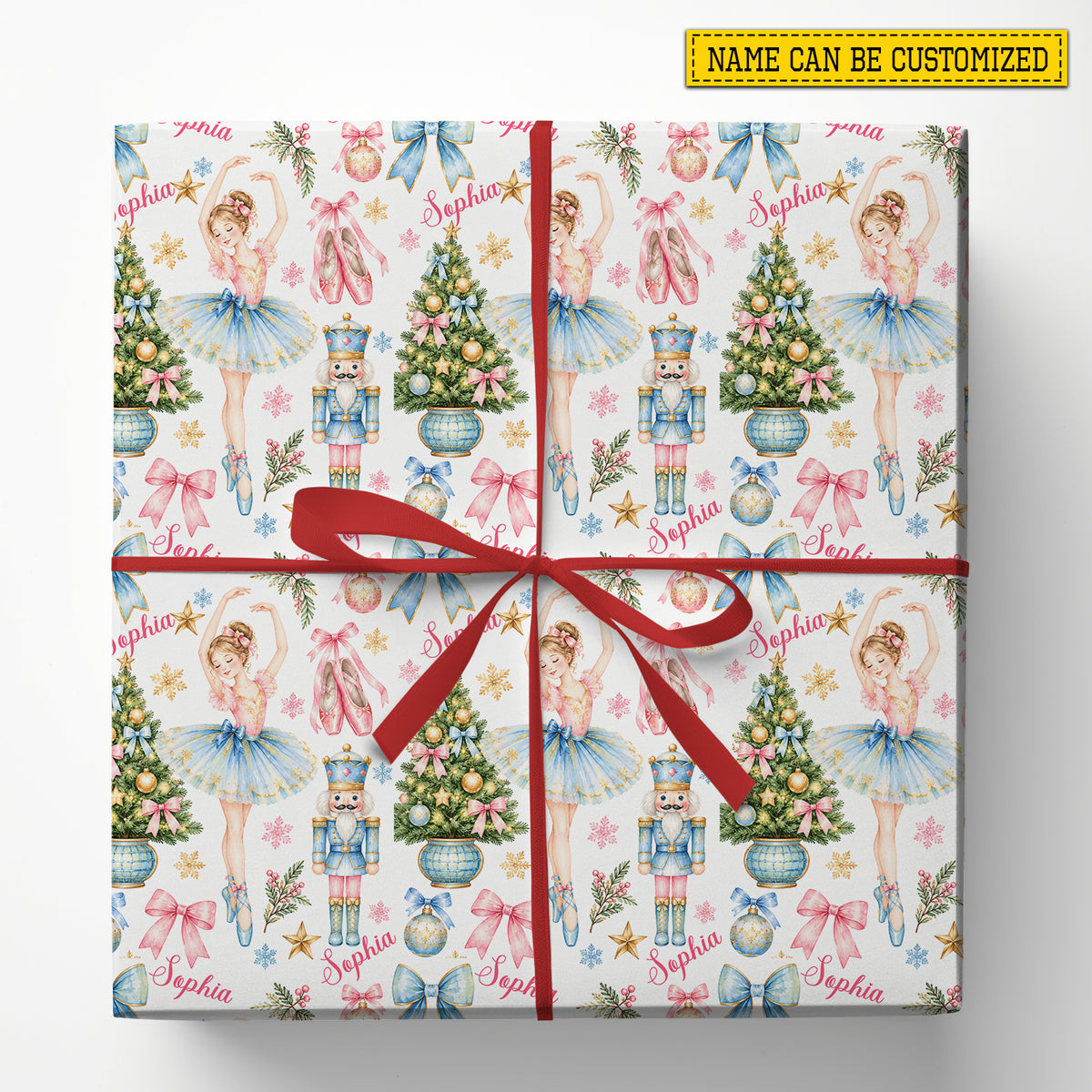 Personalized Christmas Ballerina Wrapping Paper, Pink And Blue Nutcracker Ballet Wrapping Paper Rolls, Xmas Gift Wrap For Ballet Lover