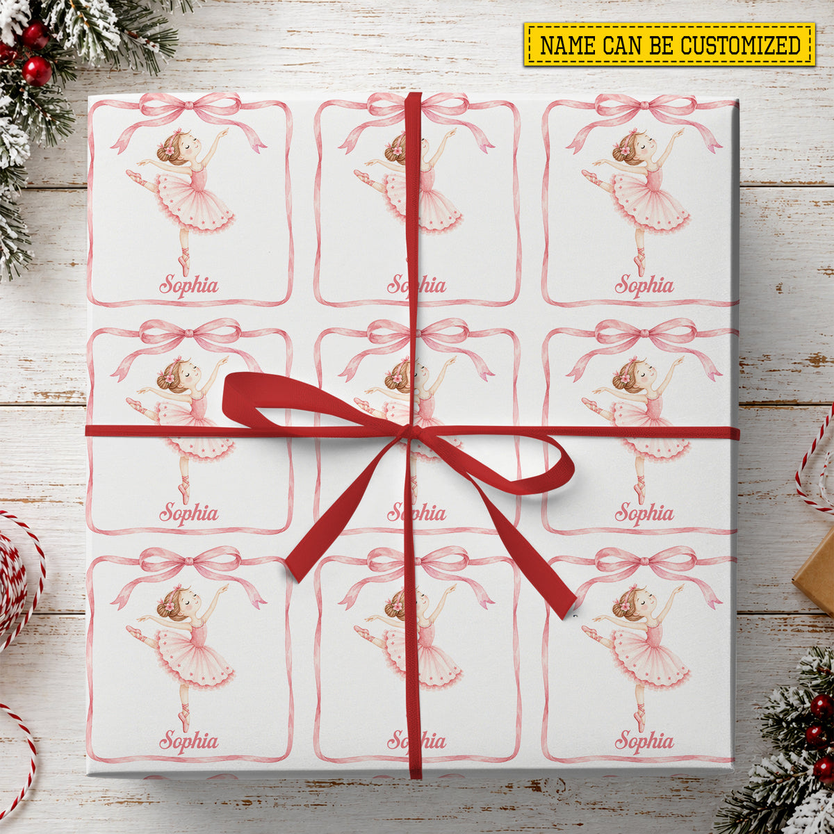 Personalized Ballerina Wrapping Paper, Pink Ballet Dancer Wrapping Paper Rolls, Gift Wrap For Ballet Lover