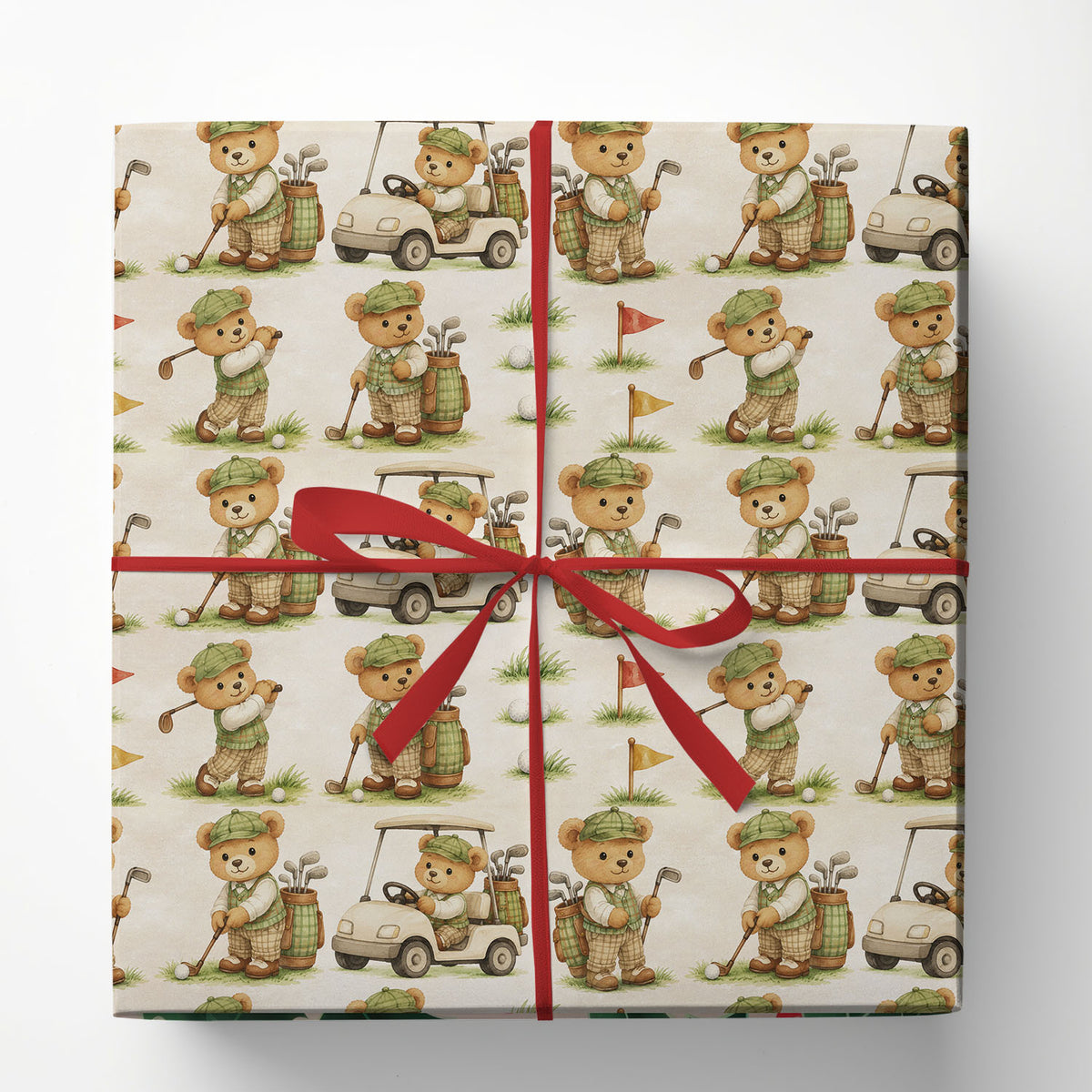 Cute Golf Teddy Bear Wrapping Paper, Vintage Golfer Bear Pattern Wrapping Paper Rolls, Gift Wrap For Golf Lover