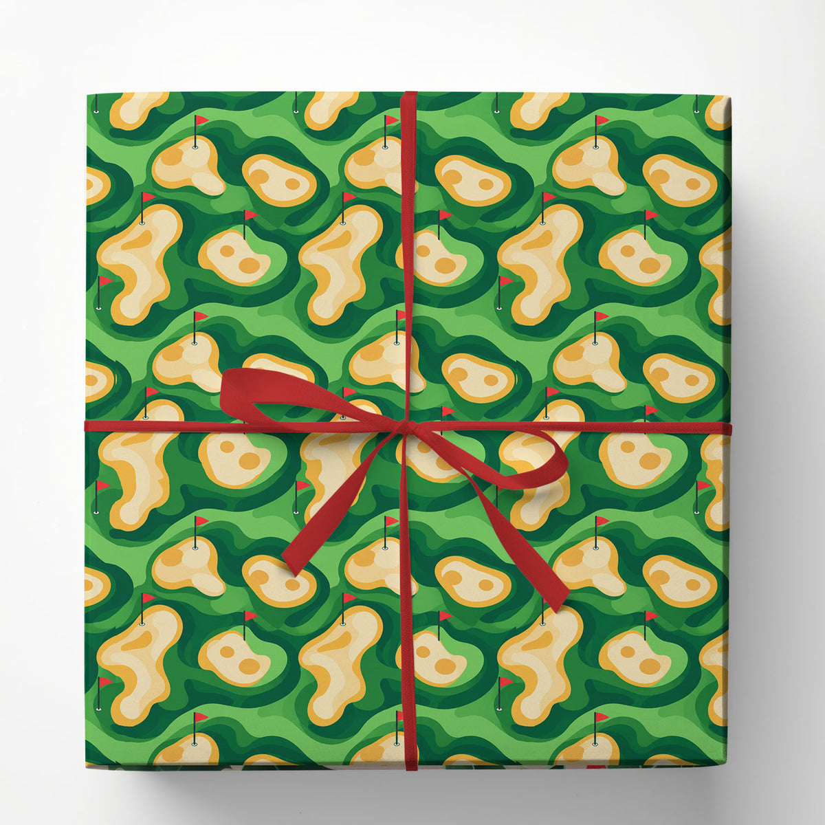 Golf Course Wrapping Paper, Green Golf Fairway And Sand Bunker Pattern Wrapping Paper Rolls, Gift Wrap For Golf Lover