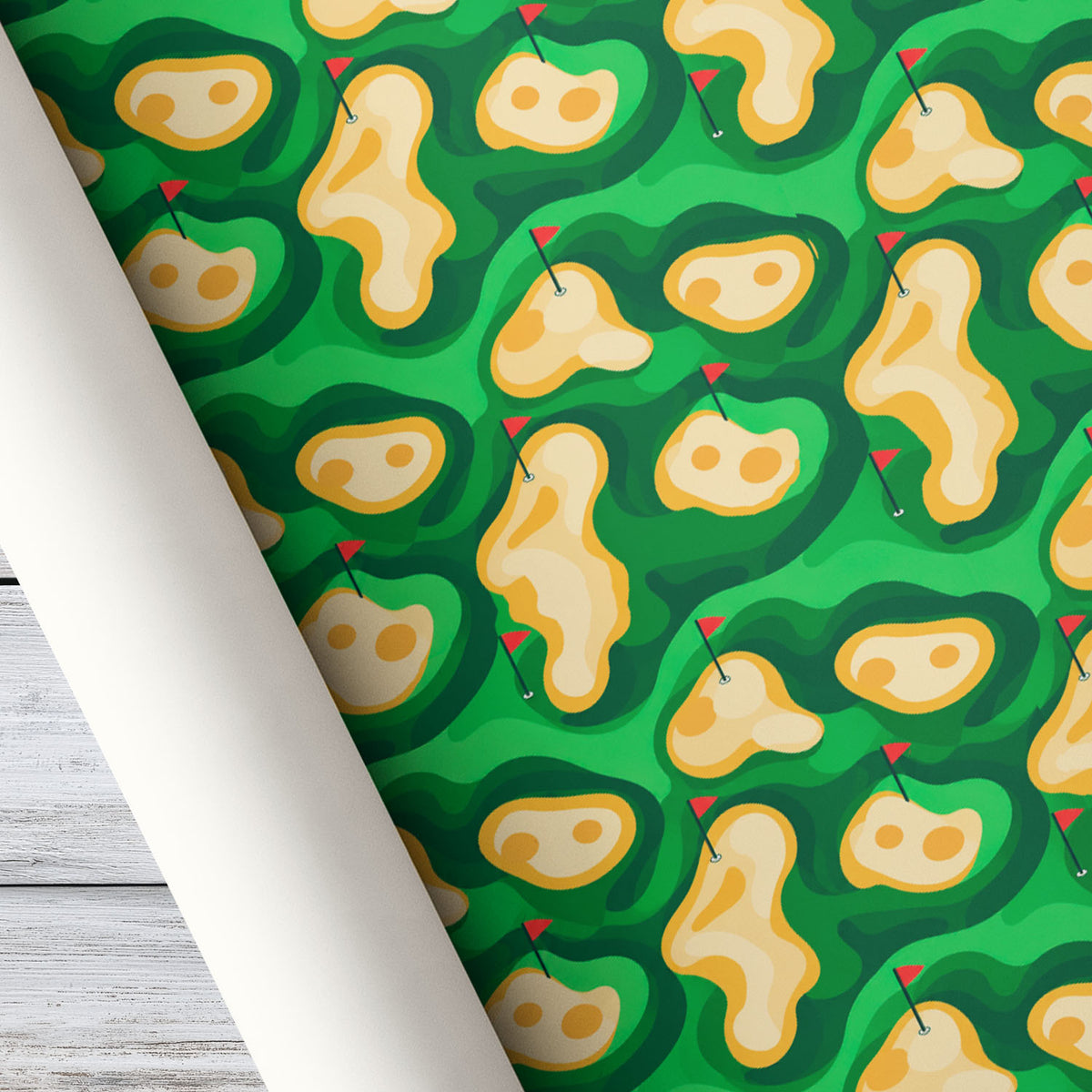 Golf Course Wrapping Paper, Green Golf Fairway And Sand Bunker Pattern Wrapping Paper Rolls, Gift Wrap For Golf Lover