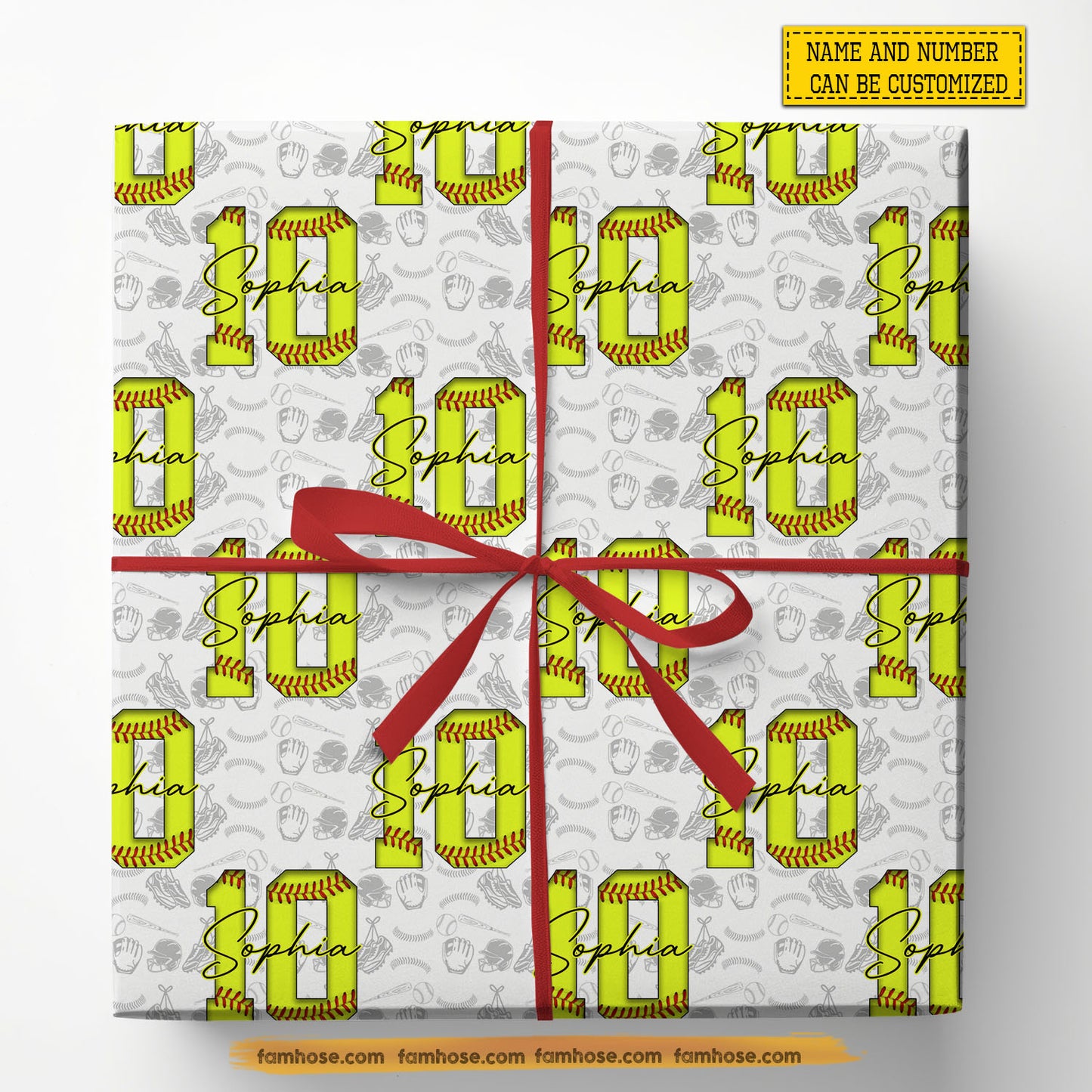 Personalized Softball Wrapping Paper, Custom Sports In White Background Wrapping Paper Rolls, Gift Wrap For Softball Lover