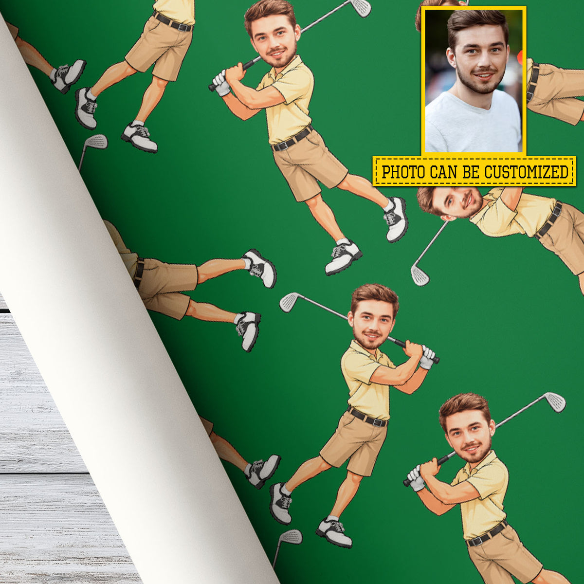 Funny Personalized Golf Wrapping Paper, Custom Face Golfer Wrapping Paper Rolls, Gift Wrap For Golf Lover