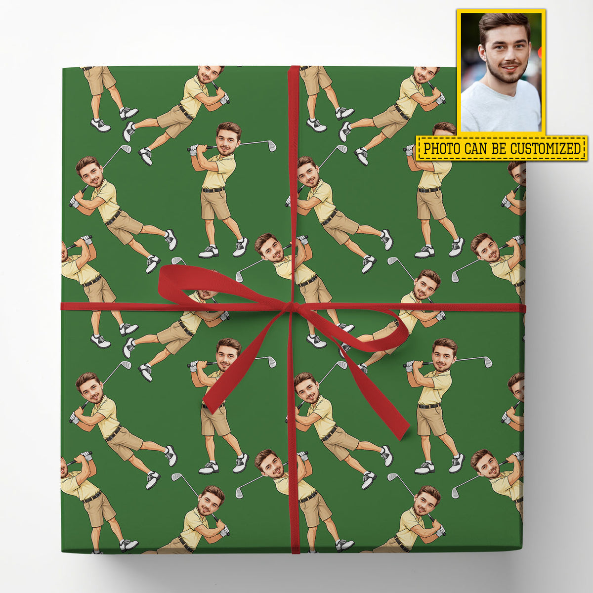 Funny Personalized Golf Wrapping Paper, Custom Face Golfer Wrapping Paper Rolls, Gift Wrap For Golf Lover