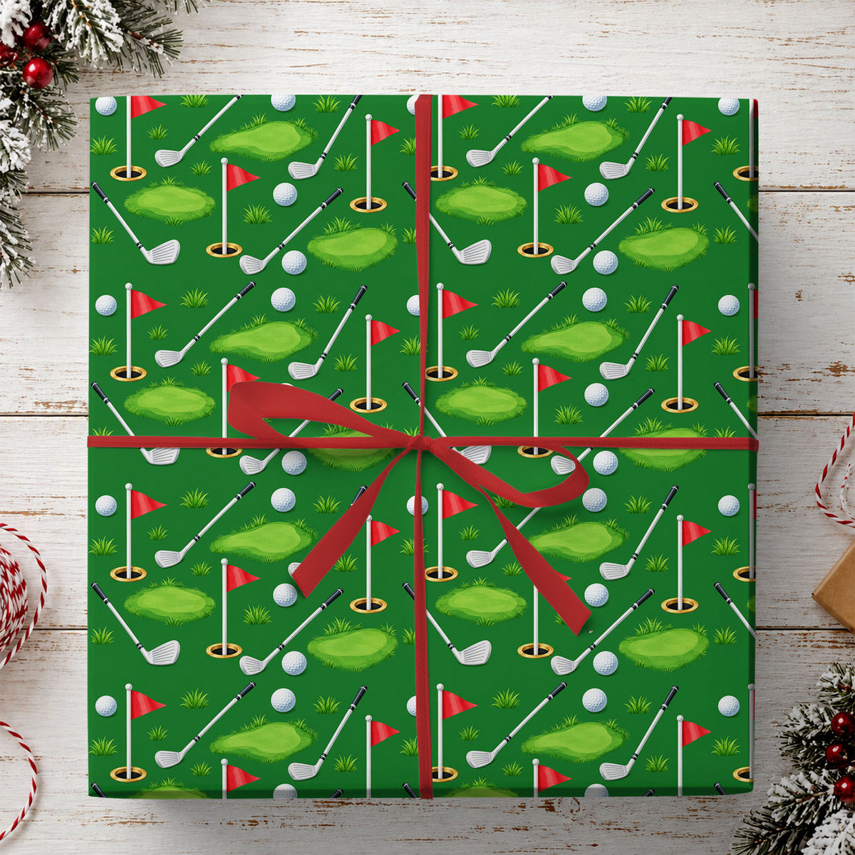 Golf Wrapping Paper, Green Golf Course Pattern Wrapping Paper Rolls, Gift Wrap For Golf Lover